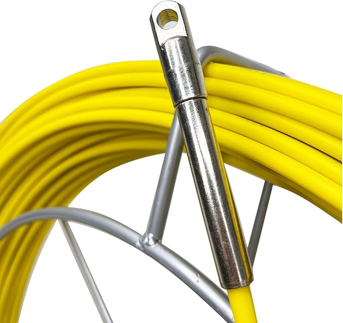 8MM 150M Fiberglass Duct Rodder Conduit Fish Tape Cable Puller Electrical Wire Puller Fiberglass Running Rod Wheel with Cage