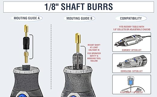 Wood Carving Bits Titanium Coated Engraving Router Bit, 20pcs HSS Rotary Burr Set with 1/8" Shank for Rotary Tools for DIY Carving, Drilling Engraving, Woodworking, Trimming, 2 Collet Included