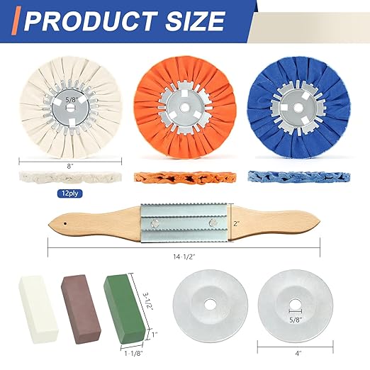 9 Pcs Airway Buffing Wheel Kit 8 Inch Polishing Wheel and Polishing Compound for Angle Grinder Buffing Rake Buff Safety Flange Aluminum Polishing Kit 8" in Diameter 5/8" in Arbor Hole