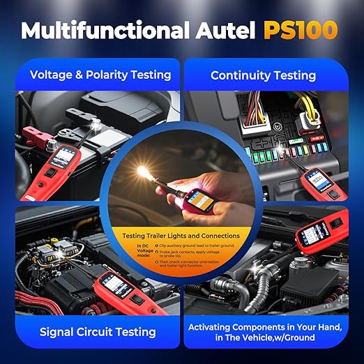 Autel PowerScan PS100 Automotive Circuit Tester 2.0, 12-24V Power Circuit Probe Tool, Auto Electrical Short Open Circuit Finder, AC/DC/Resistance/Component/Signal/Test Tool, w 20ft Extension Cable