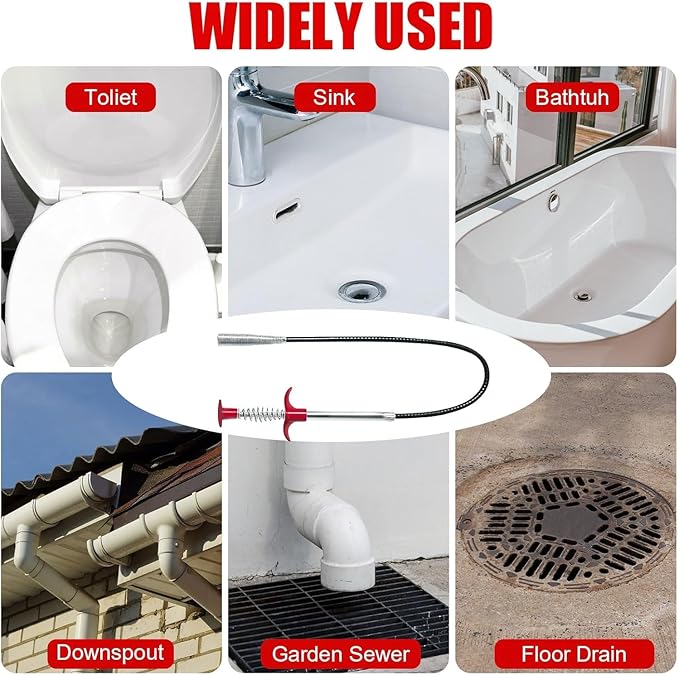 New Upgrade 76 inch Drain Snake Hair Drain Clog Remover Tool - Sink Drain Cleaner for Toilet Sewer Shower Kitchen Bathroom Tub Clogged Drains Opener Cleaning Tool, Flexible Grabber Claw Pick Up Tool