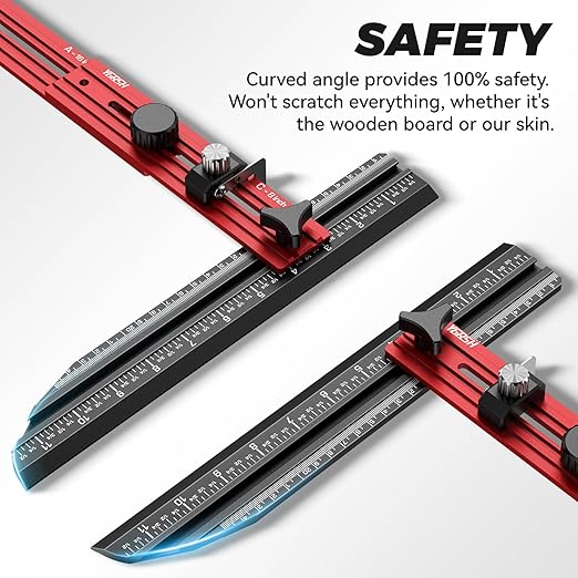 Stair Tread Template Tool - Precision Stair Gauge Measuring Tool with Self Locking Width, 8-72 Inches Lightweight Stair Tread Tool & Jig for Steps Measuring & Scribe, Red