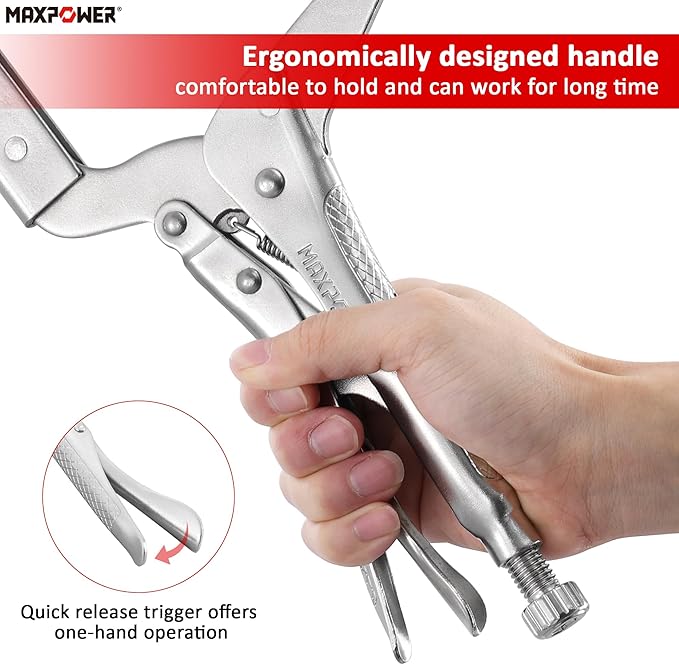 MAXPOWER 24-inch C Clamp Locking Pliers, Locking C Clamp with Regular Tips, MAX Jaw Capacity Up to 11"