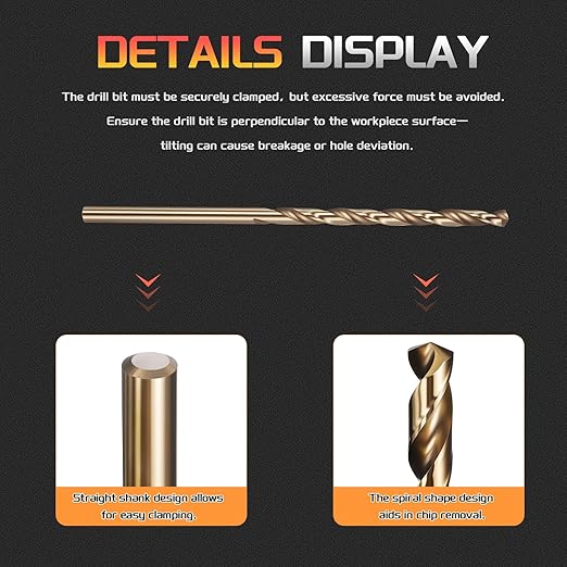 Drill Bit, #38 Cutting Diameter, 4341 HSS Gold Finish 118° Cutting Angle Number Jobber Bits - (Applications: for Drilling Soft Metal Plastic Wood), 10-Pieces