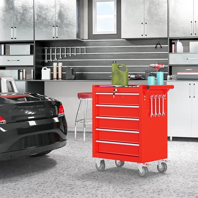 5 Drawers Rolling Tool Chest, Portable Storage Tool Box with Wheels, Tool Chest with Lock for Warehouse, Garage, Repair Shop and Tool Room