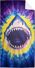 Tie Dye Shark Beach Towel Oversized 36" x 72", Thin Lightweight Sand Free Quick Dry Microfiber Towel for Swimming Pool Cruise Camping Travel
