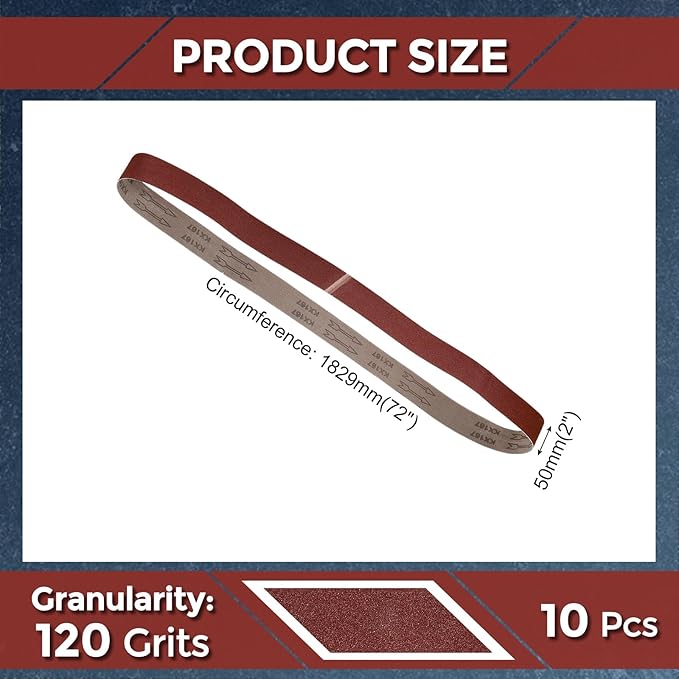 10 Pcs Sanding Belts 2 x 72 Inch 120 Grit Aluminum Oxide Abrasive Sandpaper for Belt Sander Metal Grinding Wood Working Weld Rust Removal
