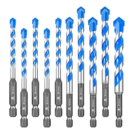 Carbide Drill Bit Set - Dry Drill Bit Set for Masonry, Concrete, Bricks, Wood, Plastic etc(6 * 5/8 * 2/10 * 2/12MM Quick-fit Shank)