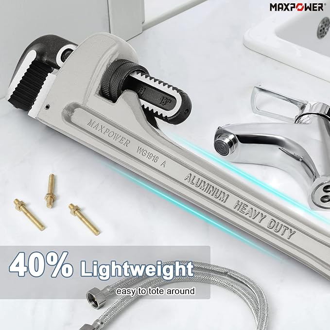 MAXPOWER Pipe Wrench Set 10" 14" 18", Aluminum Plumber Wrenches, Straight Plumbing Wrench