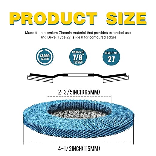 Flap Discs 4 1/2 for Angle Grinder, 12 Pcs Flap Discs 60 Grit, 4.5" x 7/8" High Density Zirconia Type 27 Flap Sanding Disc for Grinding, Rust Removal, Sanding and Finishing - 12 Packs