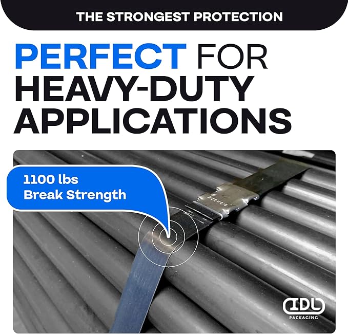 IDL Packaging 1/2" x .020" x 300' Steel Strapping Coil (1100 Lbs Break Strength) in Self-Dispensed Сardboard Box - Portable Strong Banding with Superior Cut-Resistance - Heavy Pallet Strapping