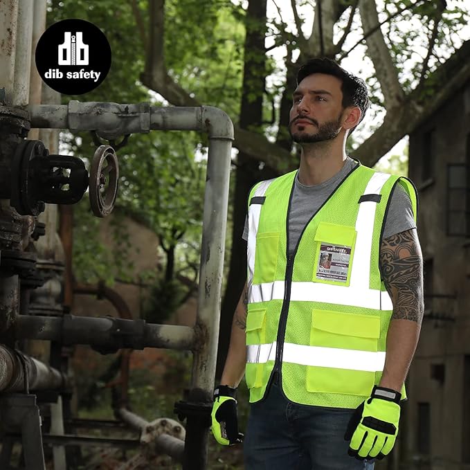 Dib Safety Reflective Vest Mesh, High Visibility Vest with Pockets and Zipper, Construction Work Vest ANSI Class 2, Yellow Mesh 3XL