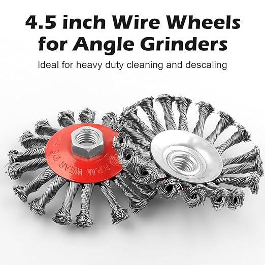 Wire Wheel for 4 1/2 Angle Grinder, 5 Pack 4.5 Inch Twist Knotted Wire Brush for Grinders, 5/8 Inch-11 Threaded Arbor