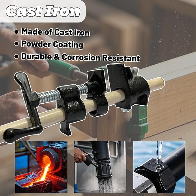 HENBOW 3/4" Pipe Clamp,Wood Gluing Pipe Clamp Set,Heavy Duty Cast Professional Pipe Clamps Tools,Cast Iron Wood Clamps Quick Release for Woodworking Improvement and Diy Projects(2Pack-Black)