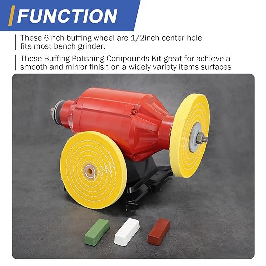 SCOTTCHEN 6inch Buffing Polishing Wheels 1/2" Arbor Hole,2 Pcs Medium (30Ply) for Bench Grinder,with Buffing Polishing Cutting Compound 4 Oz.Kit