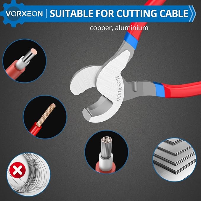 Wire cutter 10 Inches Red Heavy duty high leverage cable cutter tool Sharp cutting blade for Aluminum/Copper/Communications cables
