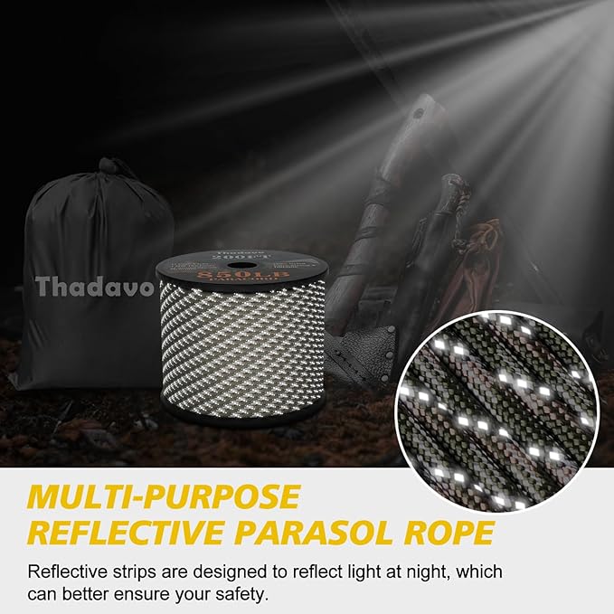 850Ib Reflective Paracord Rope, 50/100/200/500/1000ft 4MM 11 Strand Parachute Cords, Survival Paracord Rope String Tie Down for Crafting, Tent, Camping, Hiking, Fishing, Camo Green 500FT