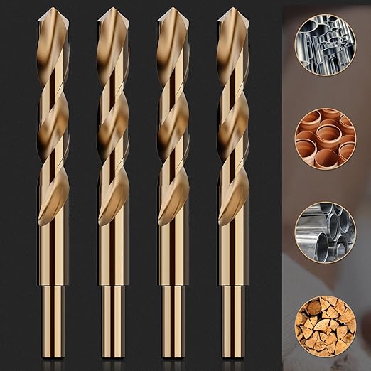 5/8" (4pcs) Cobalt Drill Bit Set, M35 High Speed Steel Jobber Length Drill Bit Kit for Hardened Metal, Stainless Steel, Cast Iron, Wood and Plastic, with Index Storage Case