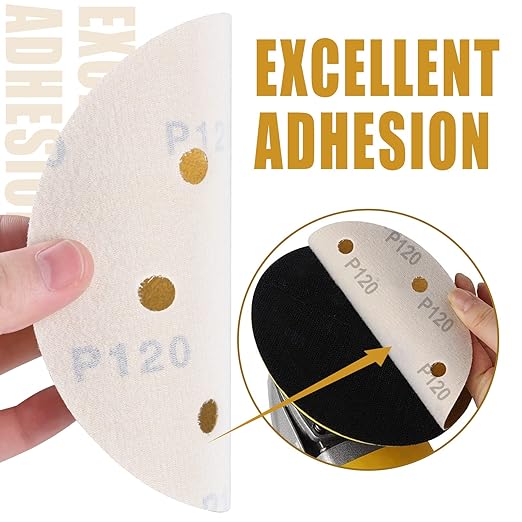 6 Inch - 6 Hole Hook and Loop Sanding Discs 120 Grit, Random Orbital Sandpaper for Automotive and Woodworking - 100 Pack