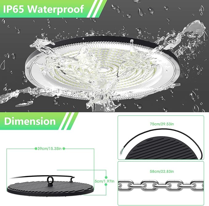 loyal LED High Bay Shop Lights: UFO Dimmable Commercial Lighting 6000K - for Warehouse Garage Workshop Gym NO Plug (500W, 4 Piece)