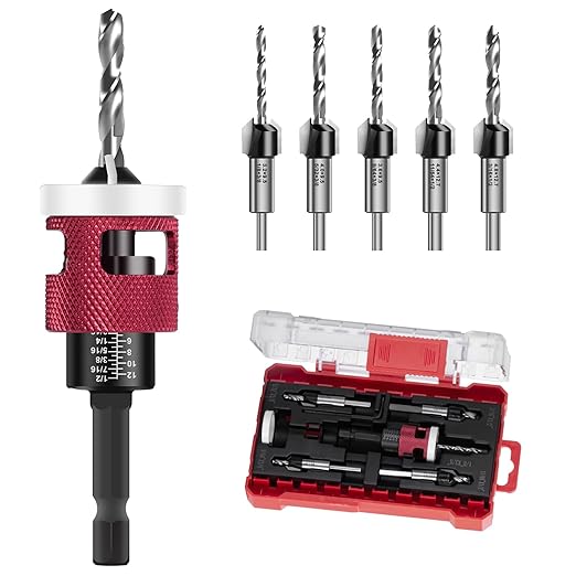 Countersink Drill Bit Set for Wood,7 PCS Counter Sink Drill Bit with HSS Tapered Drill Bits and 1/4" Hex Shank Quick Change for Woodworking with Storage Box