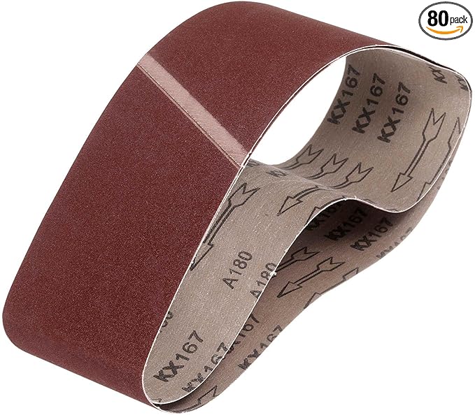 HARFINGTON 6 x 48 Inch Sanding Belts, 80 Pcs 180 Grits Aluminum Oxide Abrasive Belt Sander File Belt for Woodworking, Metal Polishing, Knife Sharpener