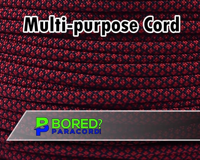 BORED? PARACORD! 550 lb Paracord - Ideal for Crafting, Camping, DIY Projects, Active & Military Outdoors - Strong Survival Rope - Tactical Parachute Cord Type III - Blood Diamonds 100 Feet