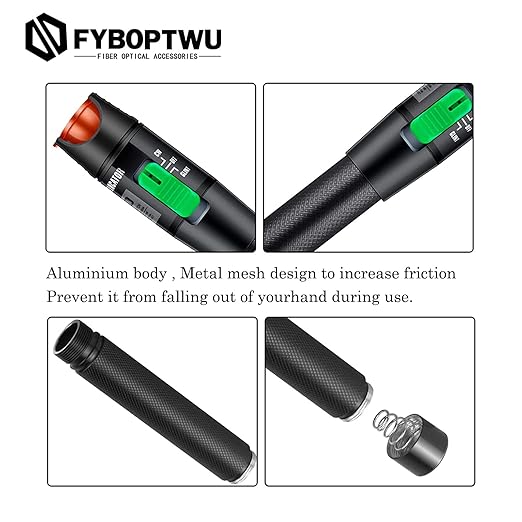 2pc Fiber Optic Visual Fault Locator VFL Fiber Optic Cable Tester with 2pcs Singlemode 9/125um FC Male to LC Female Adapter, Green & Purple Switch (Mode Number: VFL-30)