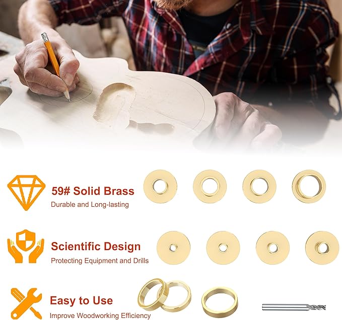 11 Pcs Premium Brass Router Template Guides Set - Fit Any Routers Sub-Base of The Porter Cable Style Router Bushing Guide Set with Carrying Case