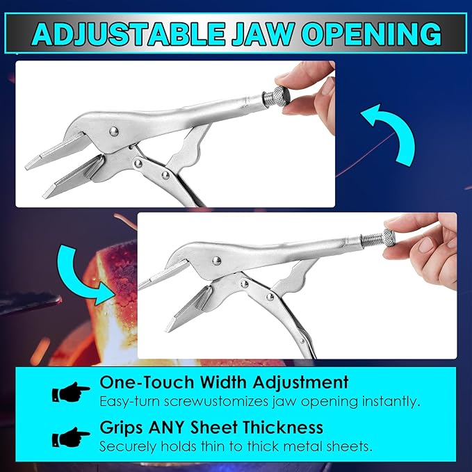 NATGAI 2 Pack 10 Inch Locking Sheet Metal Clamp, Welding Pliers with Adjustable Opening, Nickel Plated Carbon Steel Duckbill Locking Plier for Metalworking, Sheet Metal Bending and Clamping (2 Pack)