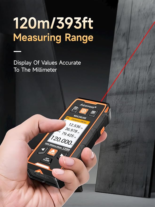 Stud Finder Wall Scanner - Stud Finder Tool HD LCD Display and w/Intelligent Microprocessor Chip, Stud Detector and Laser Measure for the Center and Edge of Wood AC Wire Metal Studs Joist Pipe