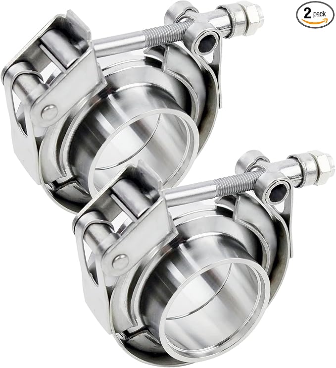 2.25 inch V Band Clamp - 2 sets of Quick Release Vband Exhaust Clamp with Flange Stainless Steel for Automotive exhaust system, turbocharger, downpipe and mufflers (2.25" - 2 Pack)