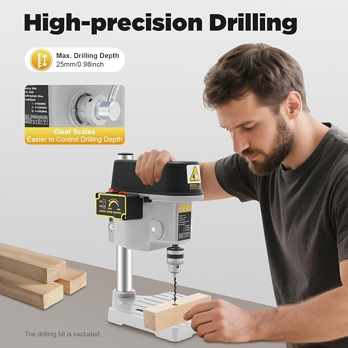 340W Bench Drill Press 3 Adjustable Speed Tabletop Drilling Machine Mini Precision Benchtop for Metal Wooden Jewelry DIY and Crafts Projects