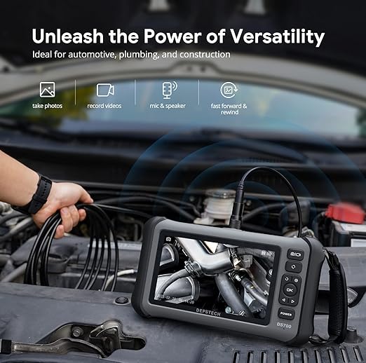 DEPSTECH Endoscope, 7'' IPS Screen Borescope Camera with Light, Triple-Lens Inspection Camera with Sound Recording, 1080P HD 7.9 mm Snake Camera, 16.5ft Gooseneck Camera for Automotive Wall Pipe HVAC