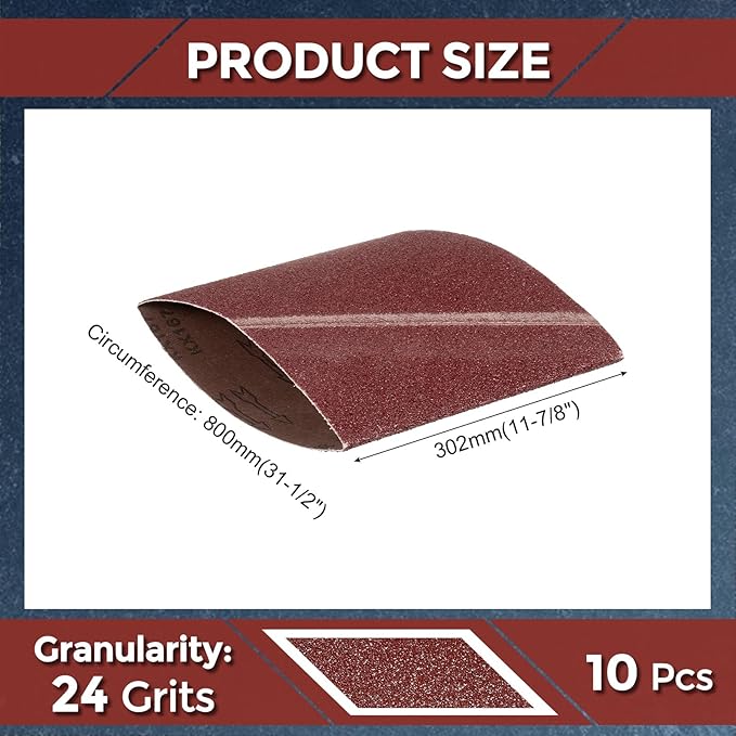 10 Pcs Sanding Belts 11-7/8 x 31-1/2 Inch 24 Grit Aluminum Oxide Abrasive Sandpaper for Belt Sander Metal Grinding Wood Working Weld Rust Removal