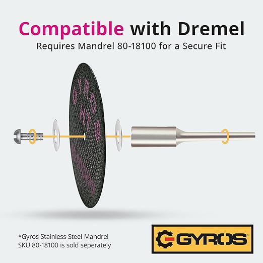 GYROS 1.5” Resin Cut-Off Wheels for Rotary Tools | 12 Double Fiberglass Reinforced Discs | For Wood, Plastic, Stone, Aluminum, Copper, Brass | Dremel Cutting Tool Accessory | Made in USA 11-32154/12