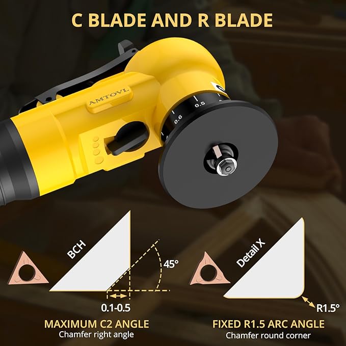 AMTOVL Air Chamfer Tool - Mini Pneumatic Chamfering Machine, 30000 RPM Pneumatic Chamfering Tool, 45 Degree Air Beveling Machine with 1/4 Inch Air Inlet for Metal, Wood, Acrylic Deburring