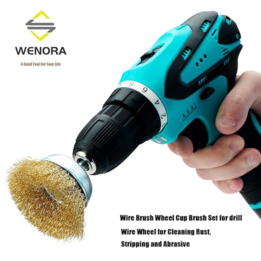 Wire Brush for Drill, 9 Pcs Brass Wire Wheel Brush for Drill, 1/4 Inch Hex Shank, Drill Wire Brush for Cleaning Rust, Stripping