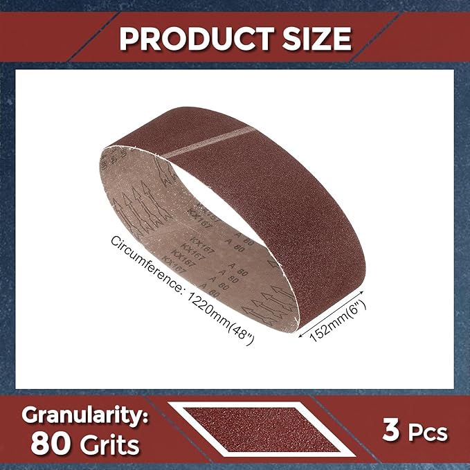 3 Pcs Sanding Belts 6 x 48 Inch 80 Grit Aluminum Oxide Abrasive Sandpaper for Belt Sander Metal Grinding Wood Working Weld Rust Removal