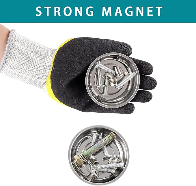 8 Pieces 3” Round Magnetic Bowl Trays Set Stainless Steel Magnet Tool Tray Parts Holder for Screws, Sockets, Bolts, Pins, Mechanic's and Automotive