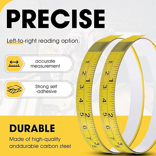 Adhesive Measuring Tapes,Steel Self Tape Measure,1/2" Wide Imperial & Metric Ruler Sticker, Stick On Table Saw and T Track for Woodworking, Drafting (Yellow, Right to Left 78" 2PCS)