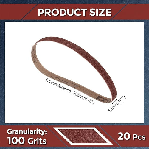 20 Pcs Sanding Belts 1/2 x 12 Inch 100 Grit Aluminum Oxide Abrasive Sandpaper for Belt Sander Metal Grinding Wood Working Weld Rust Removal