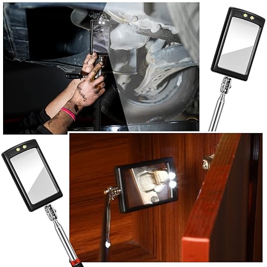 Tatuo 4 Pieces LED Mirror Inspection Telescoping Round Square Mirror Inspection Tool for Check The Condition of Vehicle, Observe The Eyelashes, Mouth and Other Small Parts