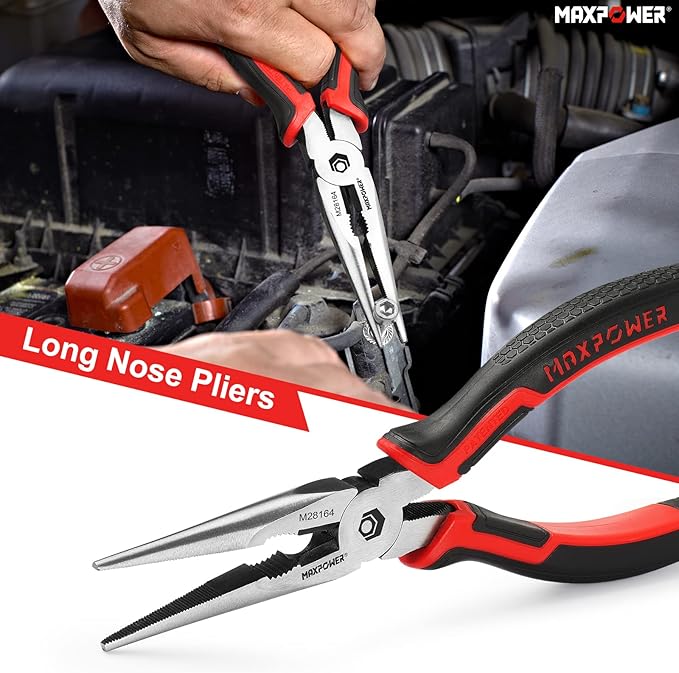 MAXPOWER 4-Piece Pliers Set: 8" Lineman, Diagonal Cutters, Needle Nose, 10" Water Pump Pliers