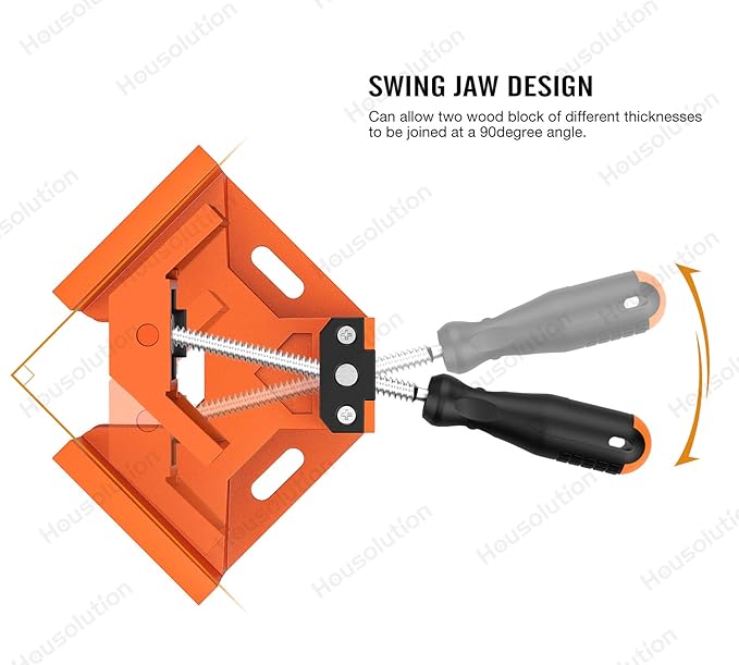 Right Angle Clamp, [2 Pack] Single Handle 90°Aluminum Alloy Corner Clamp, Right Angle Clip Clamp Tool Woodworking Photo Frame Vise Holder with Adjustable Swing Jaw - Orange