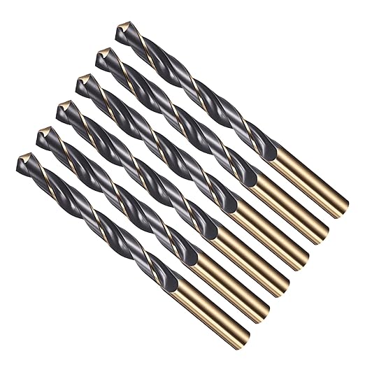 Drill Bit, 12mm Cutting Diameter, 4341 HSS Gold and Black 118° Cutting Angle Number Jobber Bits - (Applications: for Drilling Soft Metal Plastic Wood), 6-Pieces