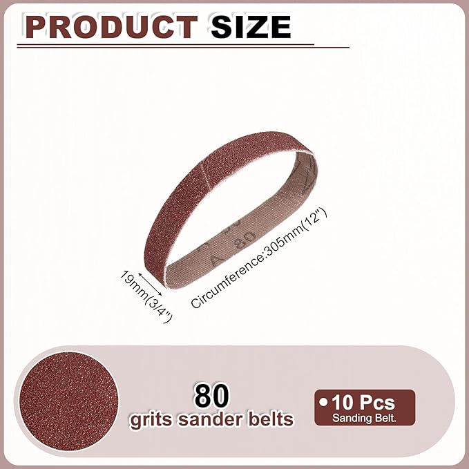 HARFINGTON 3/4 x 12 Inch Sanding Belts, 10 Pcs 80 Grits Aluminum Oxide Abrasive Belt Sander File Belt for Woodworking, Metal Polishing, Knife Sharpener