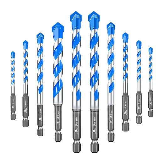 Carbide Drill Bit Set - Dry Drill Bit Set for Masonry, Concrete, Bricks, Wood, Plastic etc(6 * 5/8 * 2/10 * 2/12MM Quick-fit Shank)