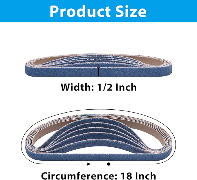 36 Pcs 1/2 x 18 Inch Sanding Belts for Metal, 1/2x18 Zirconia Belt Sander Sanding Belts, 6 Each of 40/60/80/100/120/240 Assorted Grits Sanding Belts for Air Belt Sander