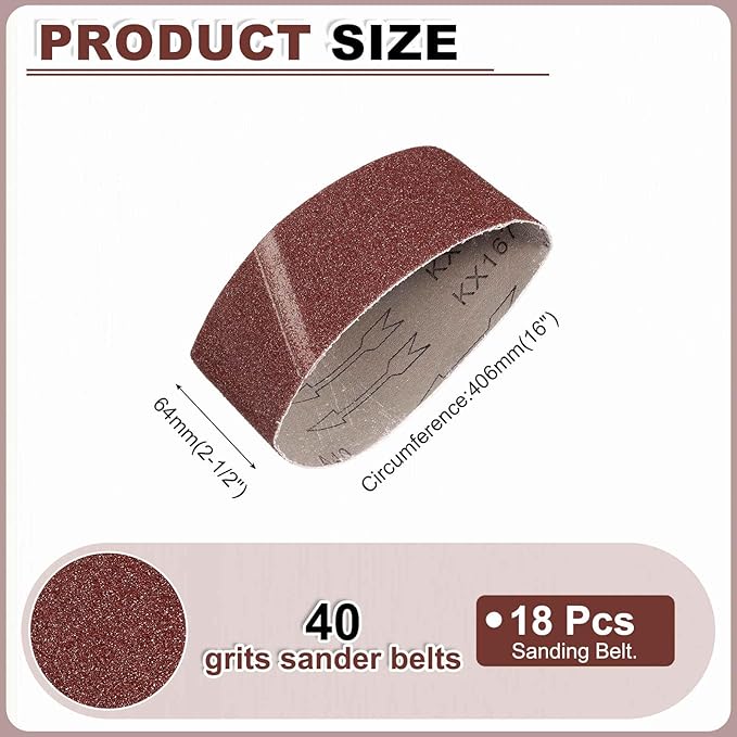 HARFINGTON 2-1/2 x 16 Inch Sanding Belts, 18 Pcs 40 Grits Aluminum Oxide Abrasive Belt Sander File Belt for Woodworking, Metal Polishing, Knife Sharpener